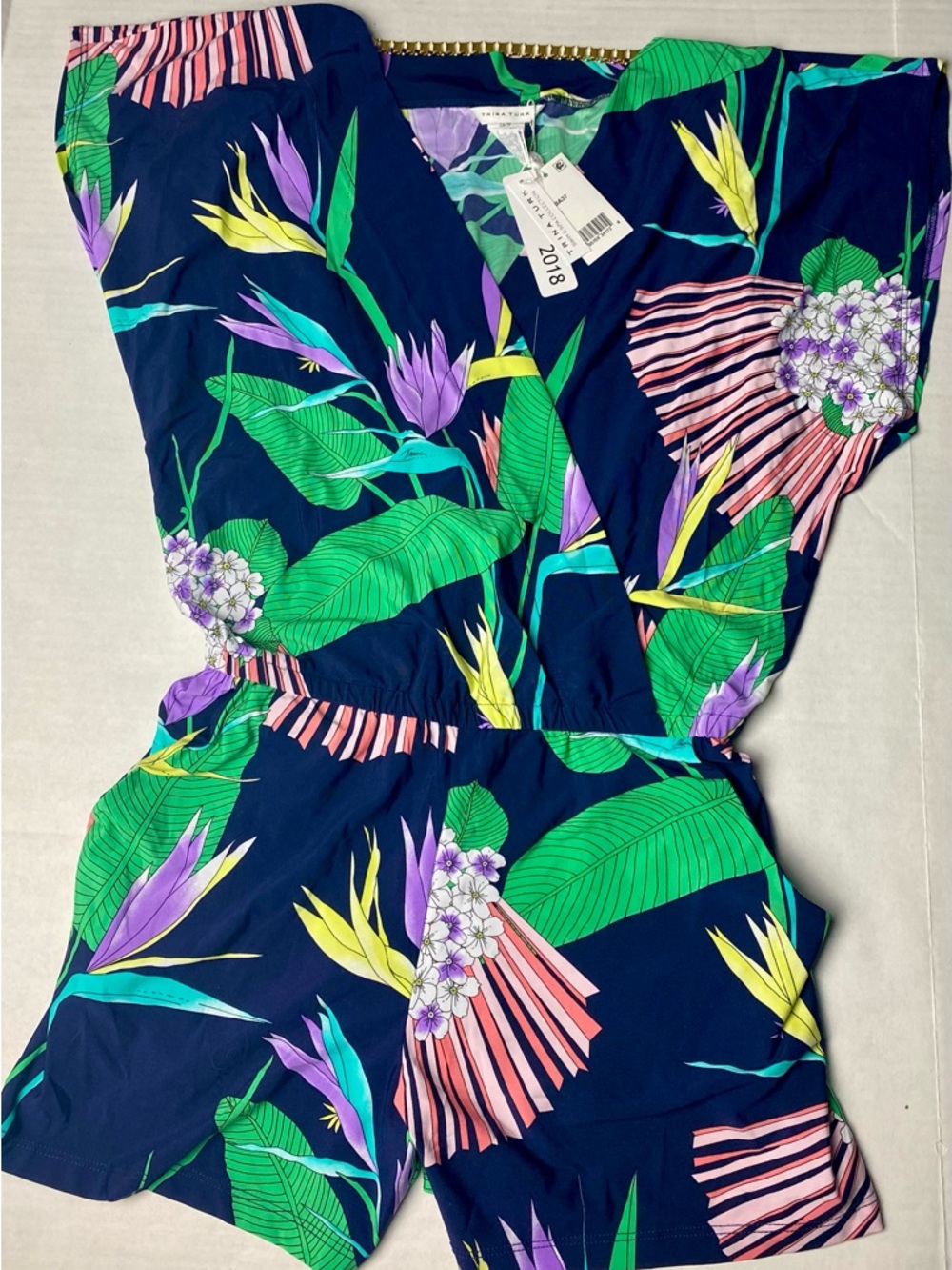 Trina Turk Navy Floral Swim Cover-Up with Mint and Lavender Print